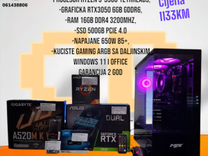 Gaming PC Ryzen 5-5500, RTX3050, 16GB RAM, SSD 500