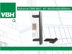 Rukohvat CRNI MAT 45 stepeni 40x20x560/800mm sa prib. za montažu