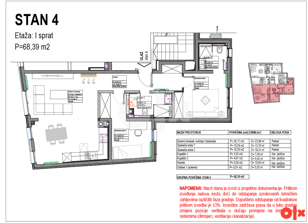 Stan 68m2 Novogradnja Centar Mejtaš 10