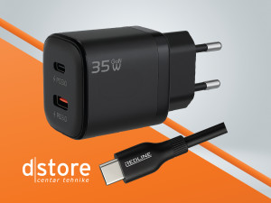 REDLINE Punjač sa USB-C kablom,  2 x USB-C, 35W, dstore