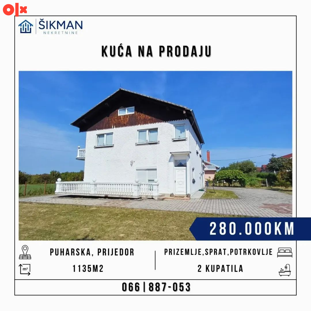 Kuća i plac 1.135m2, Prijedor Puharska 20
