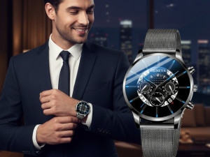 HIT AKCIJA! Elegantni muški sat s kalendarom i plavim detaljima -