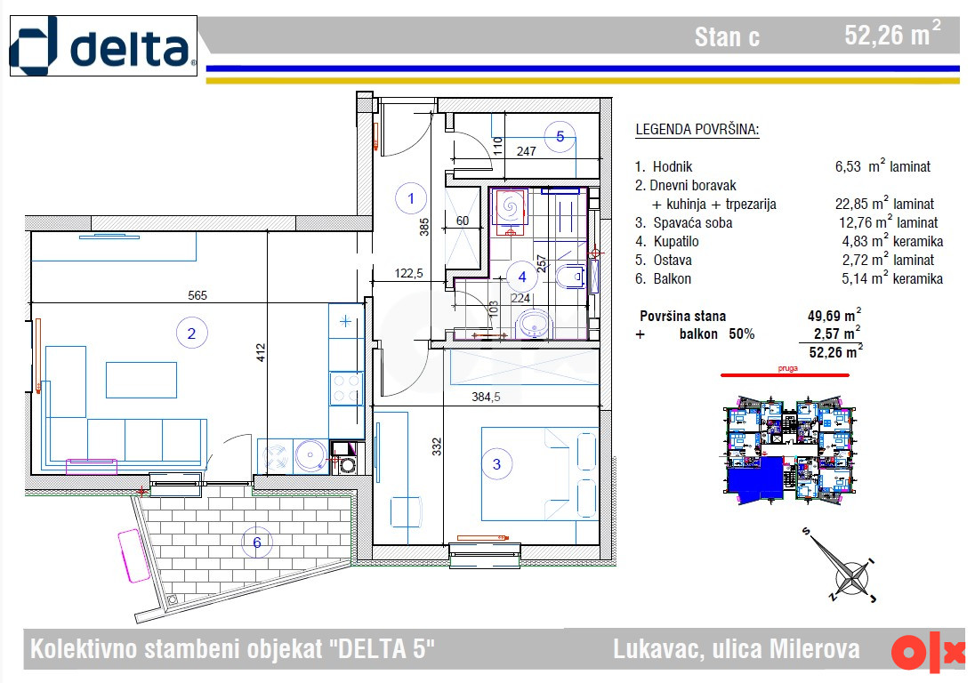 Stan Lukavac 52.26m2 (dvosoban u zgradi Delta 5) 3