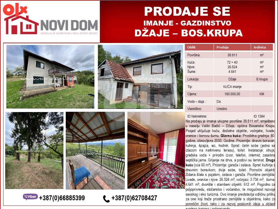 PRODAJE SE - Imanje sa kućom - DŽAJE - BOSANSKA KRUPA