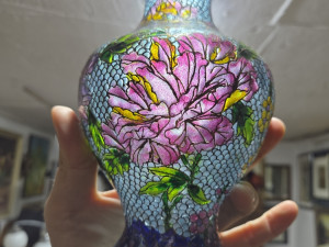 Cloisonne vaza, emajl na staklu, 20cm