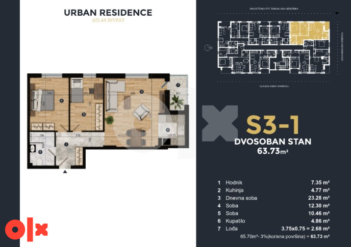 Trosoban stan 65m2 Budžak/Lazarevo Banja Luka 3
