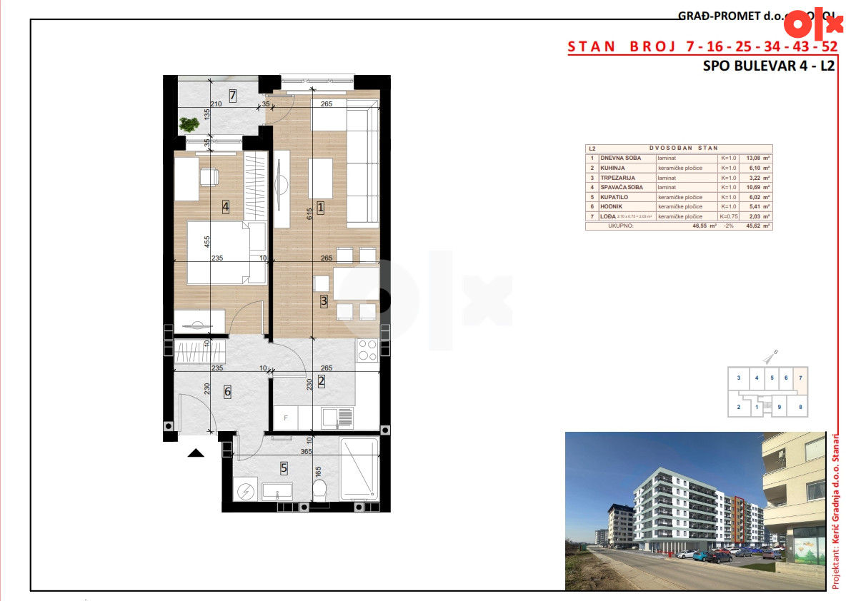 Stan Doboj 45.62m2 SPO BULEVAR- lamela 1