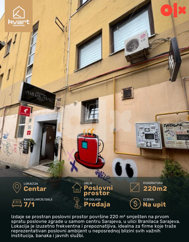 Poslovni prostor Sarajevo - Centar - 220 m2 | Kvart Nekretnine