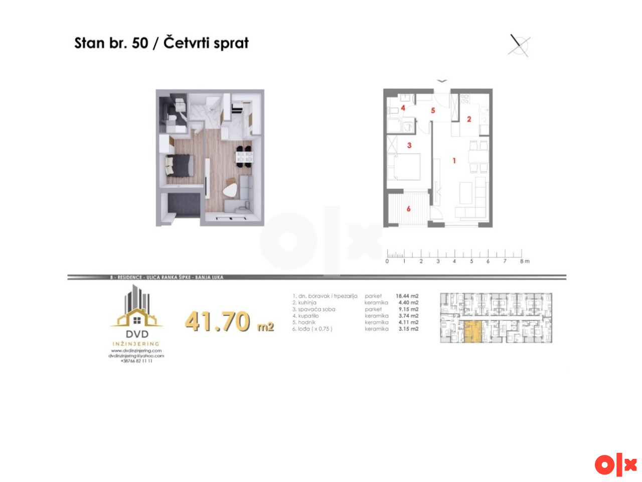 Stanovi od 41.70m2 do 43m2 u izgradnji u ulici Ranka Šipke 2