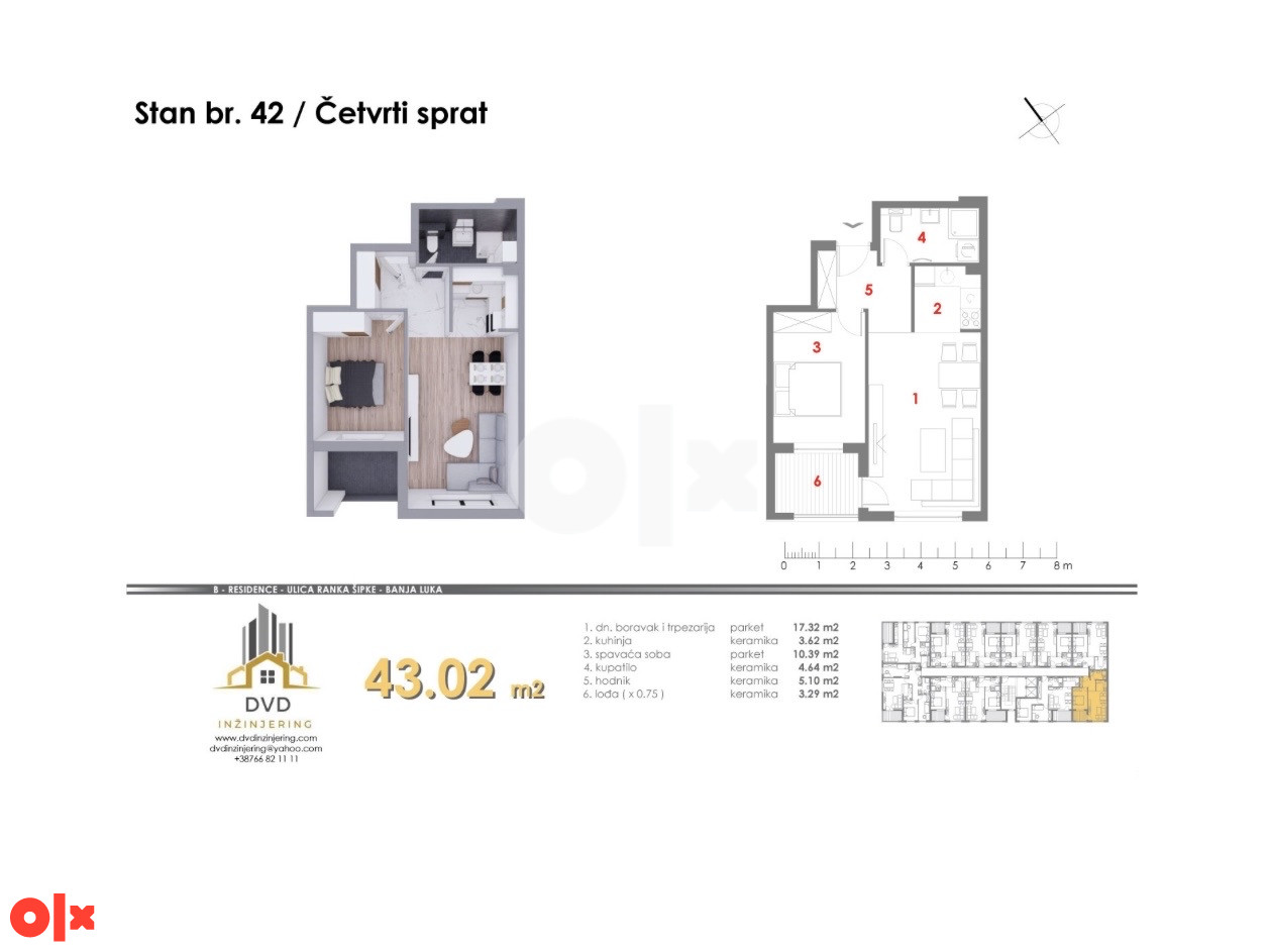 Stanovi od 41.70m2 do 43m2 u izgradnji u ulici Ranka Šipke 4
