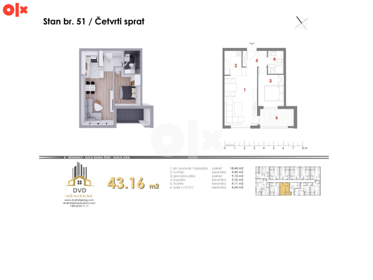 Stanovi od 41.70m2 do 43m2 u izgradnji u ulici Ranka Šipke 5