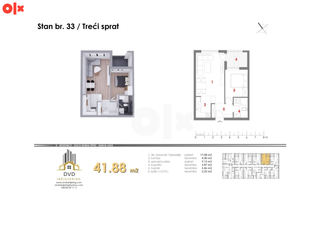 Stanovi od 41.70m2 do 43m2 u izgradnji u ulici Ranka Šipke 6