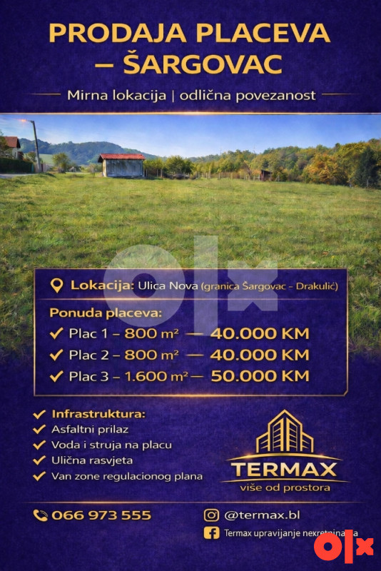 Banja Luka plac Šargovac 800 m2
