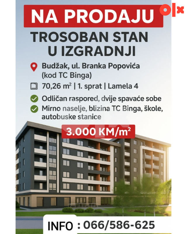 Stan 70,26 m2 Budžak iza Binga