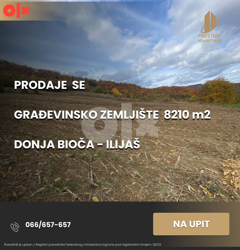 Građevinsko zemljište 8210m2 - Donja Bioča - Ilijaš