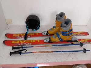 Dječije skije 120cm, pancerice 36 broj, štapovi i kaciga komplet