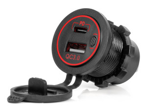 Vodootporni punjač upaljac 12 sa prekidačem 1xUSB-C 1xUSB-A AMIO