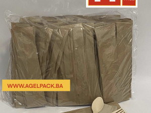 Set drveni viljska+noz+kasika+salveta. 50 kom   paket