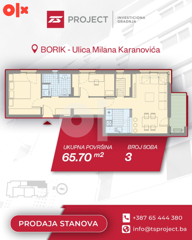 Dvosobni stanovi u izgradnji, 65,70 m2, Borik, Banja Luka