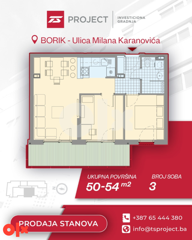 Dvosoban stan u izgradnji, 50.22 m2, Borik, Banja Luka