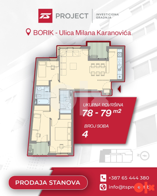 Trosobni stanovi u izgradnji, 78-79 m2, Borik, Banja Luka