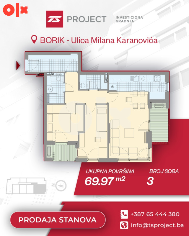 Dvosobni stanovi u izgradnji, 69,97 m2, Borik, Banja Luka