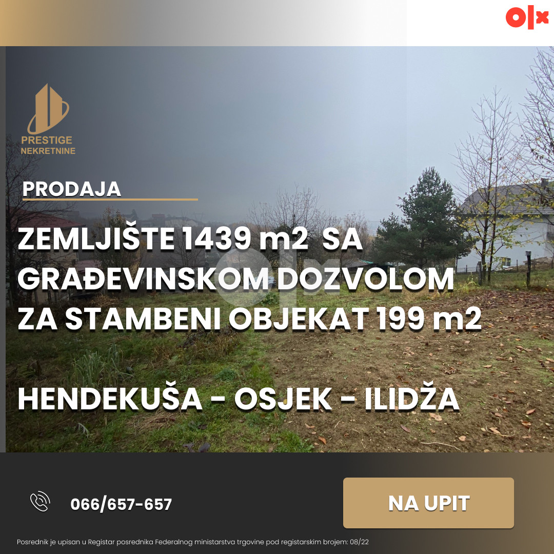 Građevinsko zemljište 1439 m2 - Hendekuša - Osjek/Ilidža