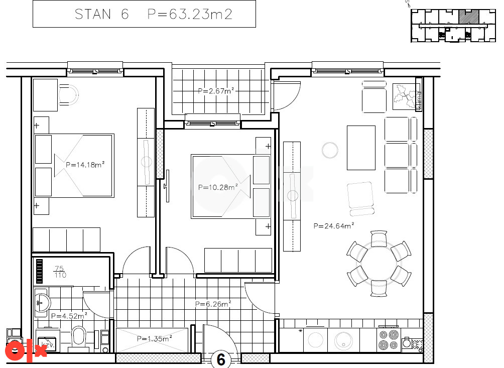 Stan Istočno Sarajevo 63m2 2