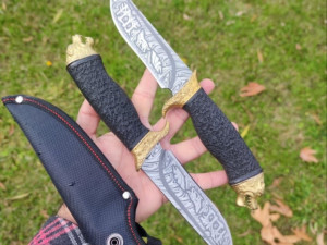 Lovački nož vuk tigar lov ribolov + fotrola unikat demascus noz