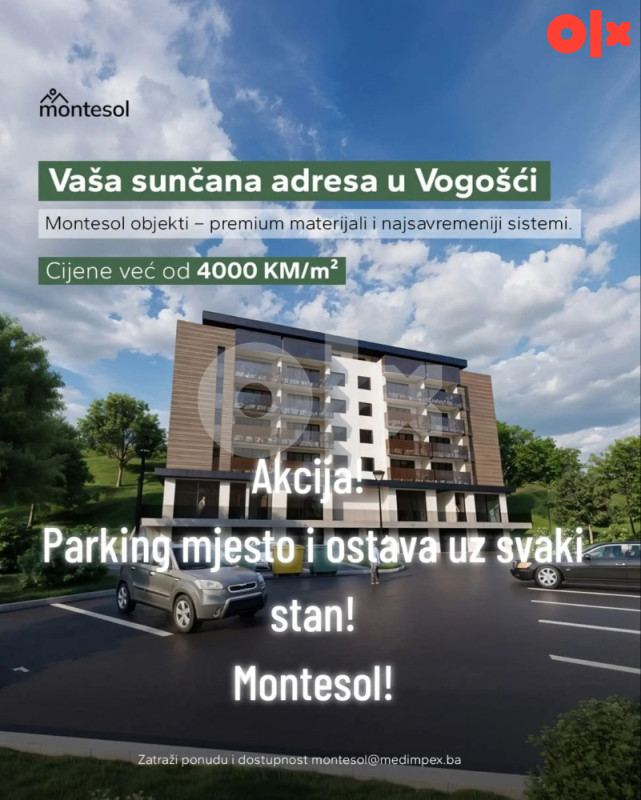 Stanovi 56.7 do 68.5m2 Vogošća Sarajevo + parking+ostava uz stan