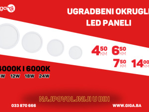 GIGA.BA UGRADNI LED PANEL OKRUGLI 6W 12W 18W 24W 4000K 6000K