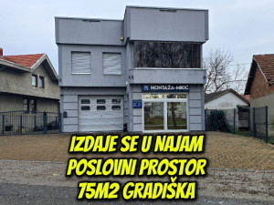 Izdaje se u najam poslovni prostor 75m2 Gradiška