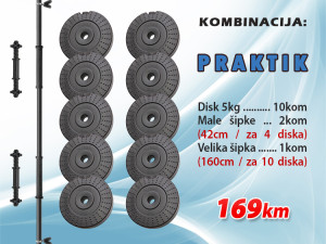 Tegovi Bučice - PRAKTIK 160cm šipka + 10x5kg diskova