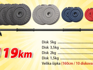 Tegovi Bučice - 35kg komplet sa velikom šipkom 160cm