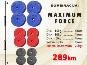 Tegovi Bučice - MAXIMUM FORCE komplet 205cm ( 125 KG )
