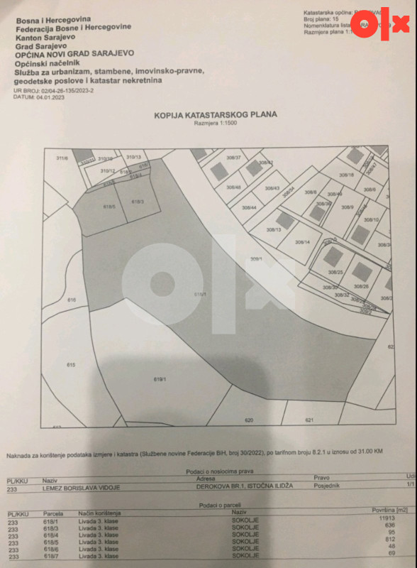 Zemljište Sarajevo 15000m2 + 12000m2 /Rajlovac - Zabrđe/Sokolje 7