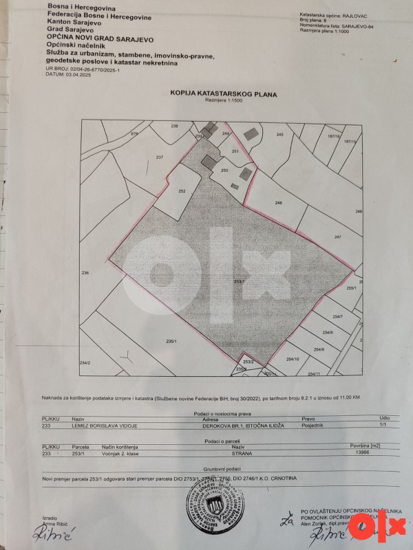 Zemljište Sarajevo 15000m2 + 12000m2 /Rajlovac - Zabrđe/Sokolje 23