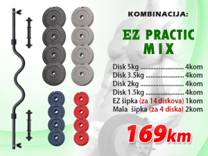 Tegovi & EZ šipka - komplet 55kg (EZ PRACTIC MIX)
