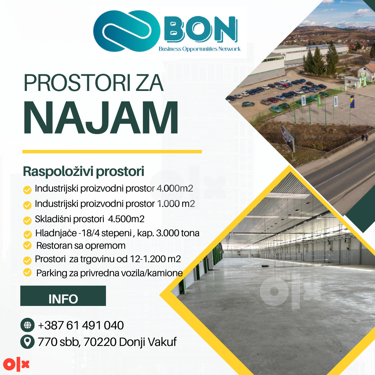 Poslovni prostorI za NAJAM  Donji Vakuf 15000m2