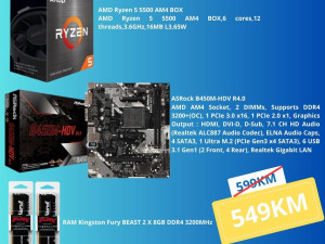 AKCIJA Procesor Ryzen 5 5500/ MB B450M/ RAM 2 x 8 GB Fury