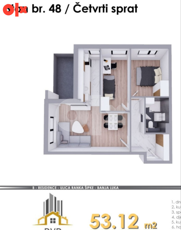 TROSOBAN STAN, 53,12m2, MJESEC