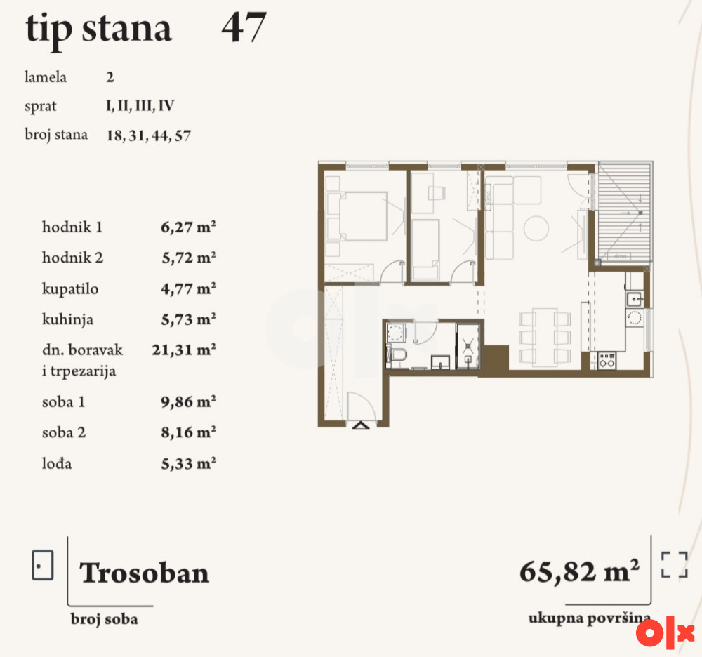 TROSOBAN STAN, 65,82m2, HISETI