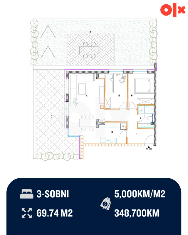 Trosoban stan, Centar, Altium I Sky 2