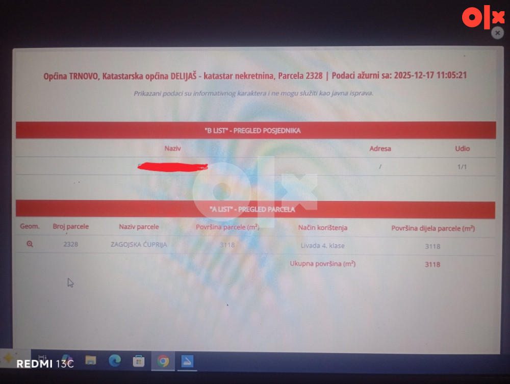 Zemljište Trnovo, Delijaši,Zagojska ćuprija 15
