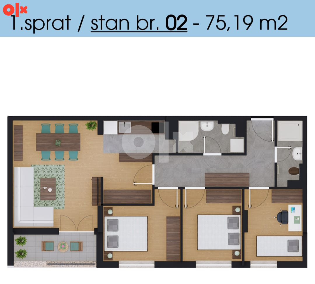 Borik (3 spavaće sobe) - 75,19 m2 - useljenje 2026 3