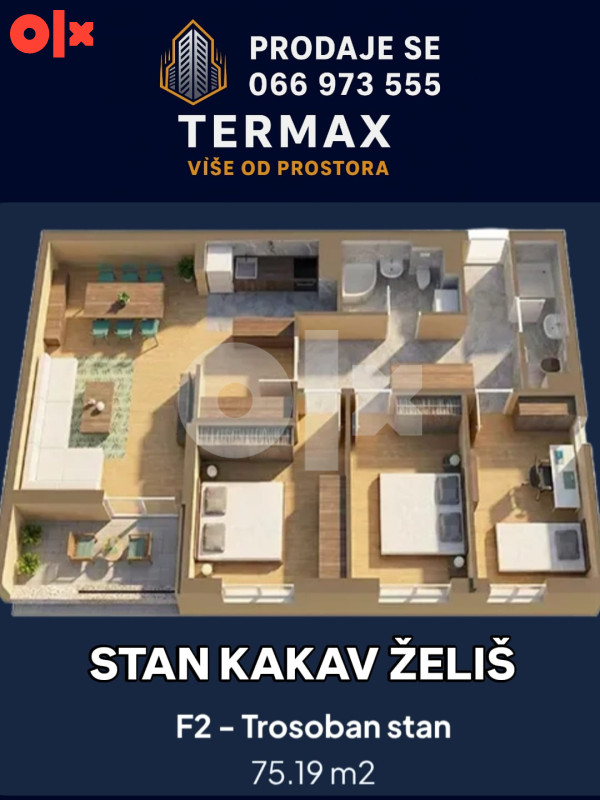 Borik (3 spavaće sobe) - 75,19 m2 - useljenje 2026 2