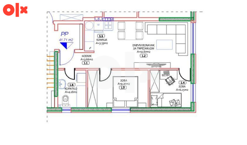Dvosoban stan u izgradnji 41.72m2, Ada 2