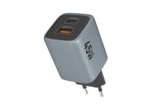 45W PD + QC3.0 Brzi Punjač - USB-C i USB Sivi Adapter