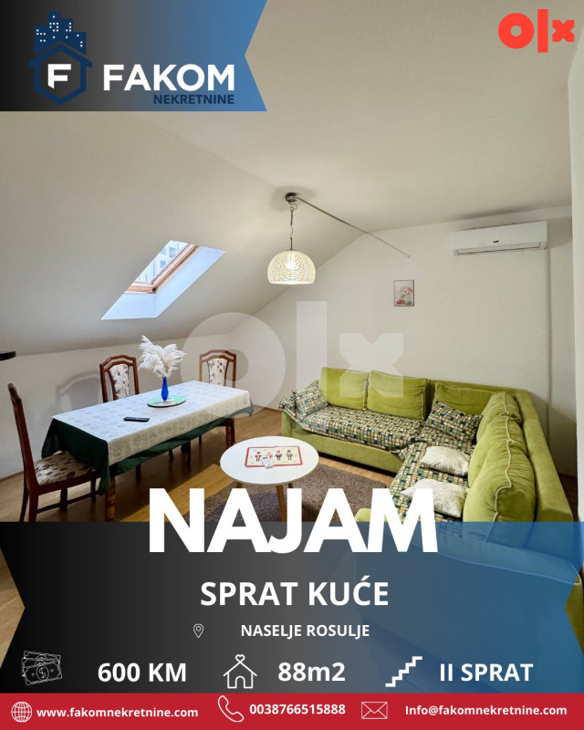 Iznajmljuje se namješten sprat kuće u naselju Rosulje