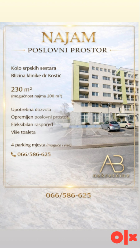 Najam poslovni prostor 230 m2 naselje Sunce Banja Luka